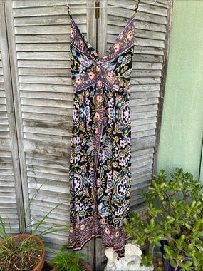 Angie Black Floral Print Spaghetti-Strap Maxi Dress